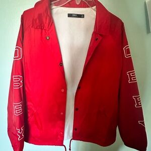 Obey Red Jacket with Bold White Lettering